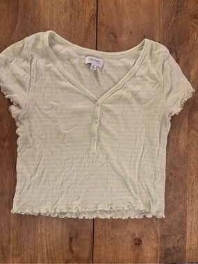 True Craft Pale Green Ribbed Henley Crop Top